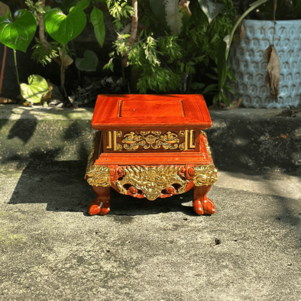 Đôn Vuông Gỗ Hương Chạm Rồng Dát Vàng DV20