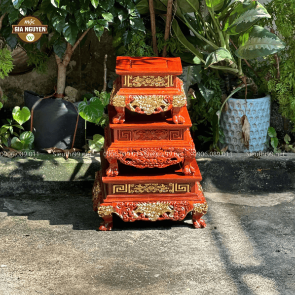 Đôn Vuông Gỗ Hương Chạm Rồng Nhiều Kích Thước DV3