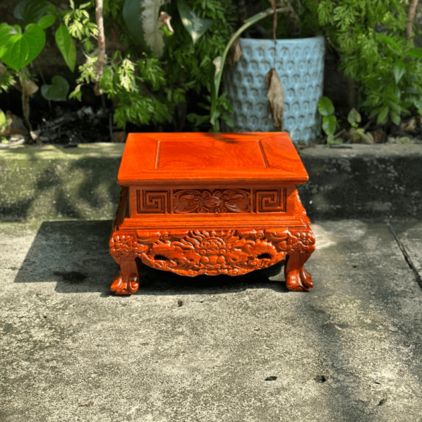 Đôn Vuông Gỗ Hương Chạm Rồng Dát Vàng DV25