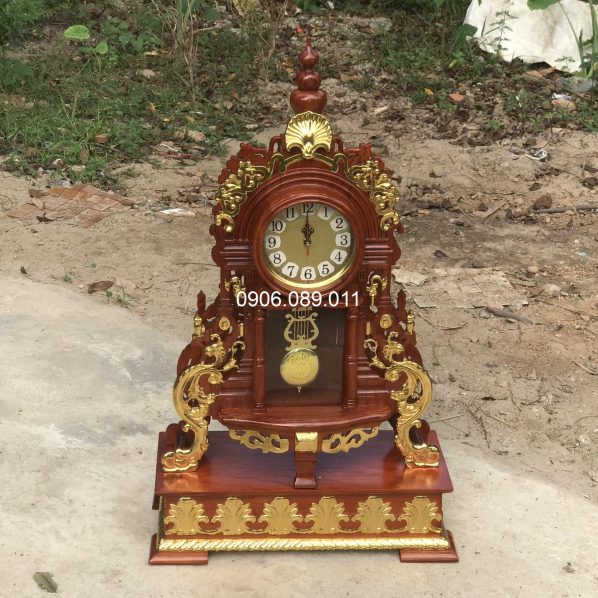Đồng Hồ Để Bàn Gỗ Hương Dát Vàng