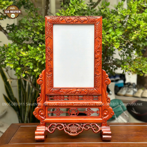 Khung Ảnh Thờ Chữ Thọ Viền Gấm Gỗ Hương 20x30cm KA09