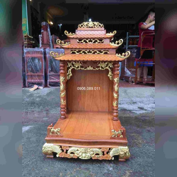 Bàn thờ Thần tài Thổ địa mái chùa gỗ gõ dát vàng