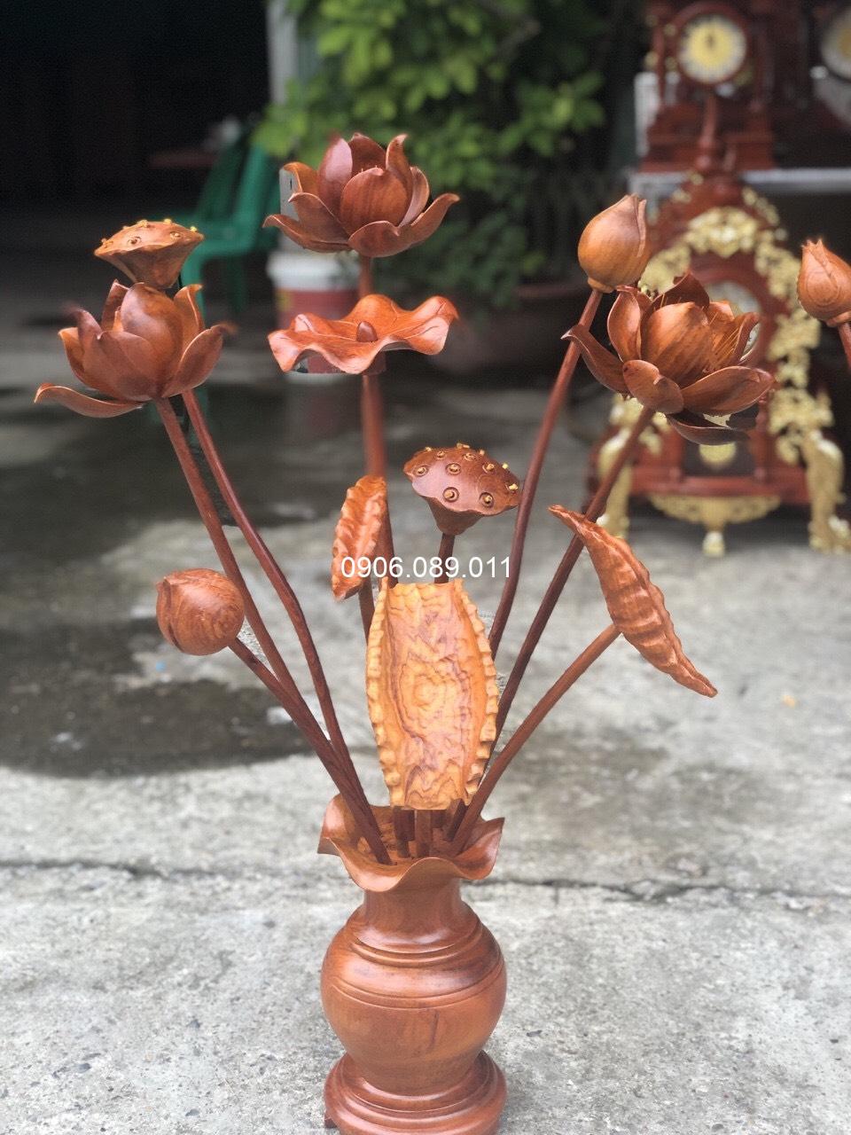 Hoa sen gỗ hương dạng lọ 11 cành - Ảnh 6