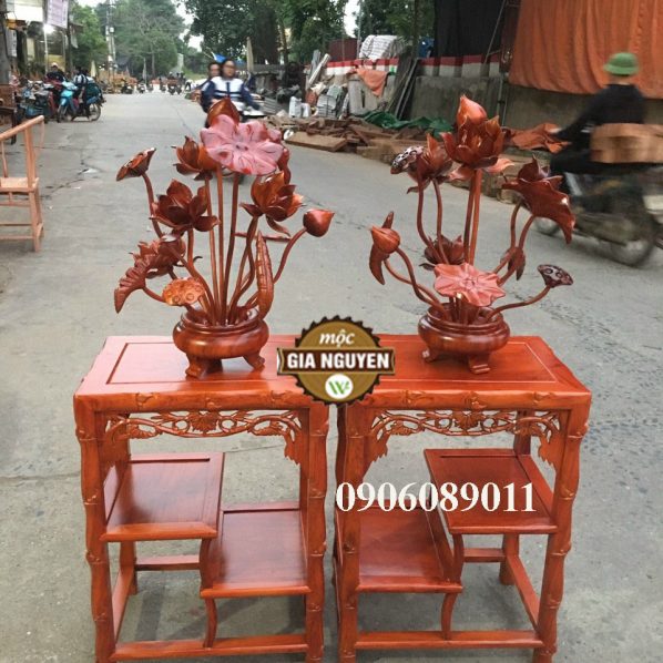 Bình Hoa Sen 17 Cành Gỗ Hương