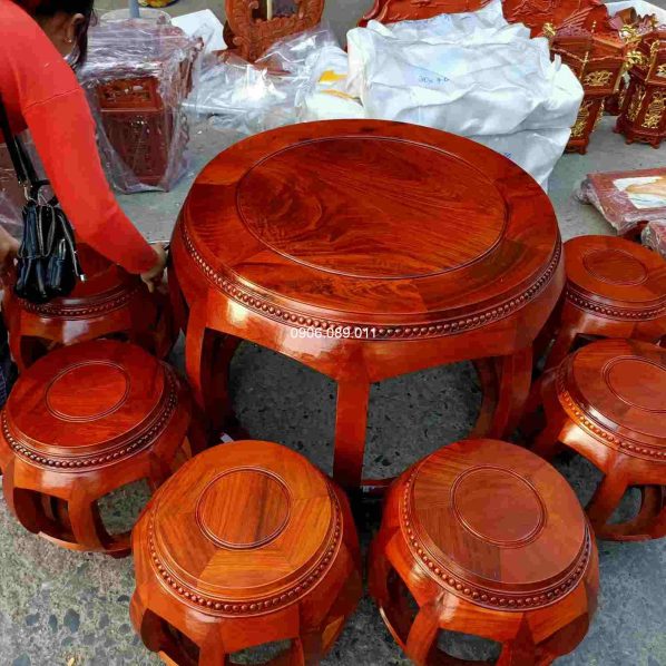 Bộ bàn ghế đôn trống gỗ hương