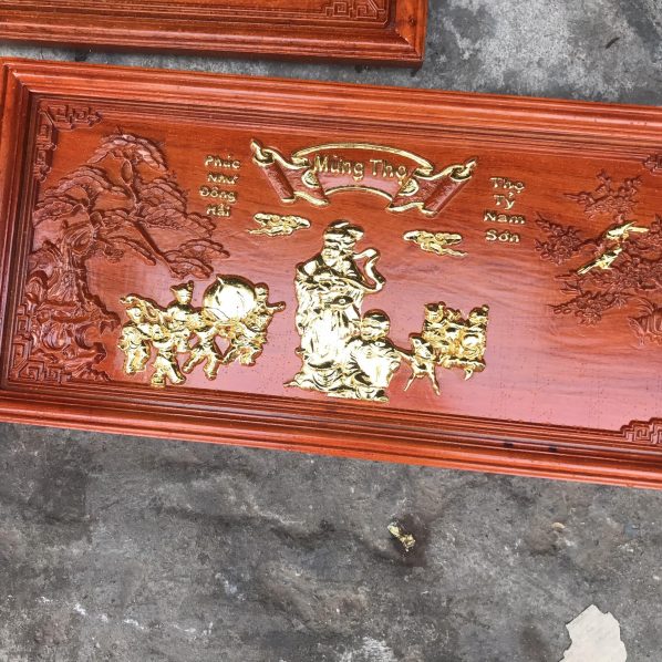 Tranh Mừng Thọ Gỗ Gương Cụ Bà HBF9