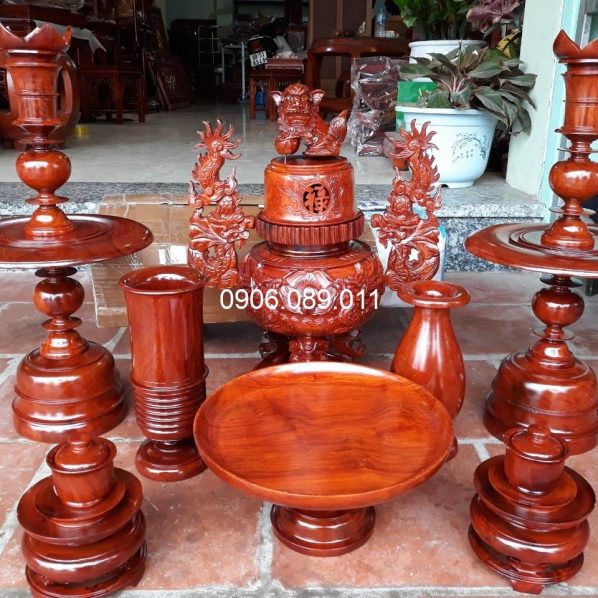 Bộ Đỉnh Thờ Gỗ Hương Đồng Kỵ TK27