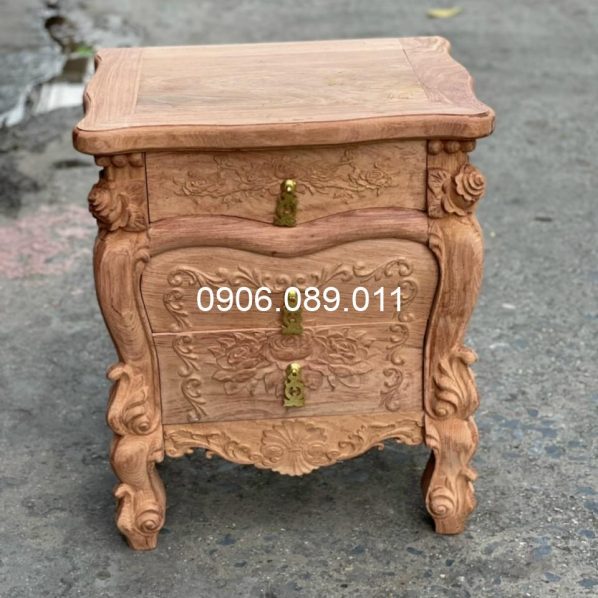 Tủ đầu giường gỗ hương, tủ táp gỗ trạm hoa hồng MS03