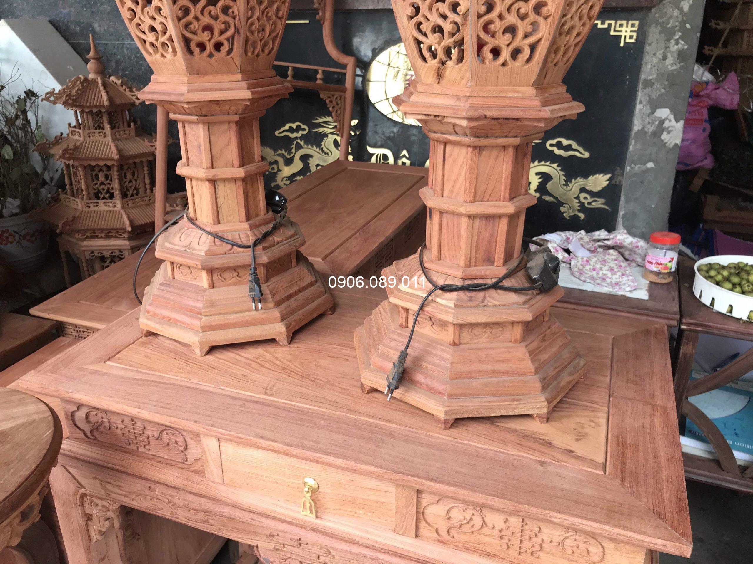 Đèn Thờ Bát Giác Gỗ Hương Đồng Kỵ Dát Vàng HY89 - Ảnh 5