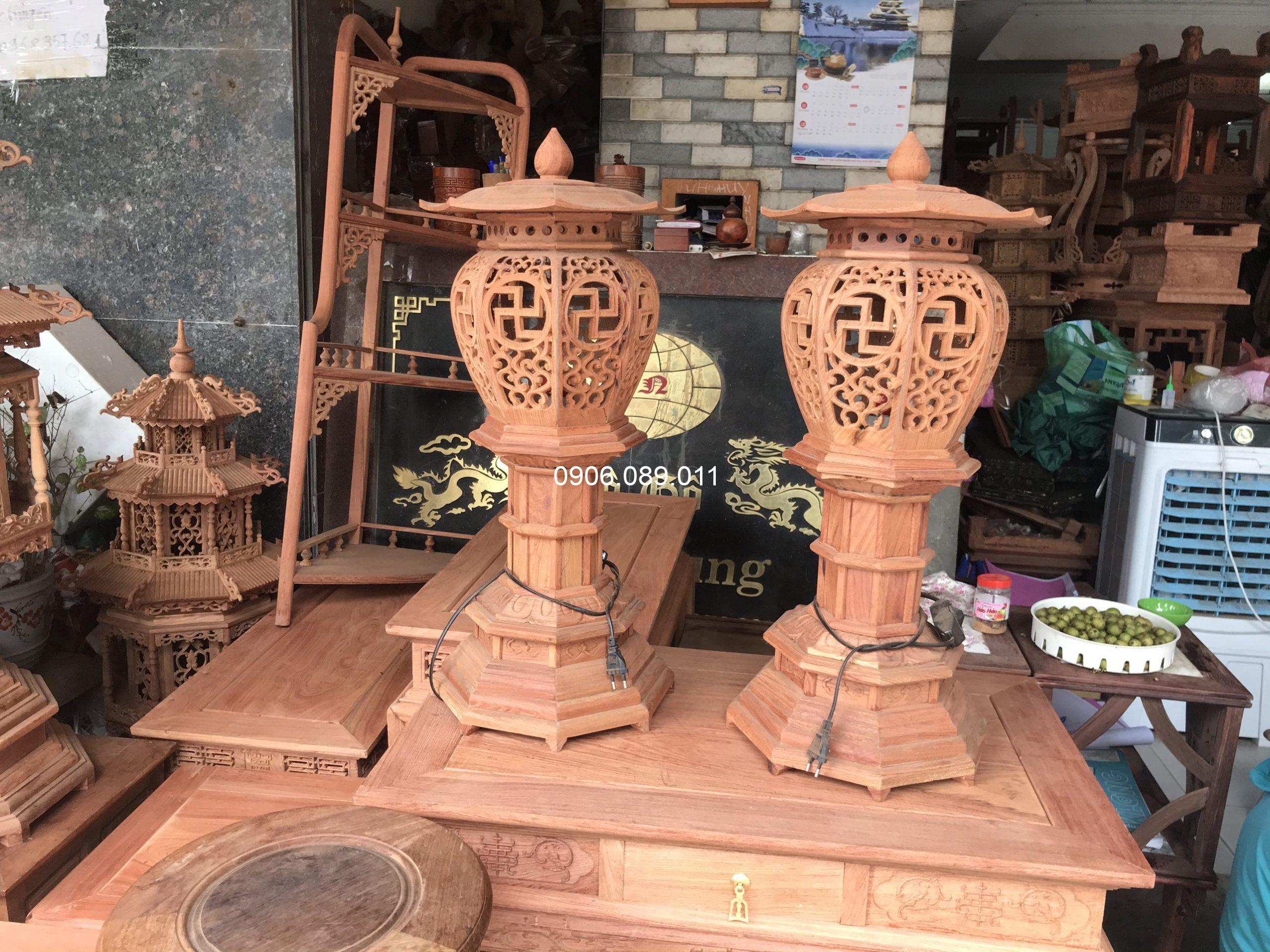 Đèn Thờ Bát Giác Gỗ Hương Đồng Kỵ Dát Vàng HY89 - Ảnh 6