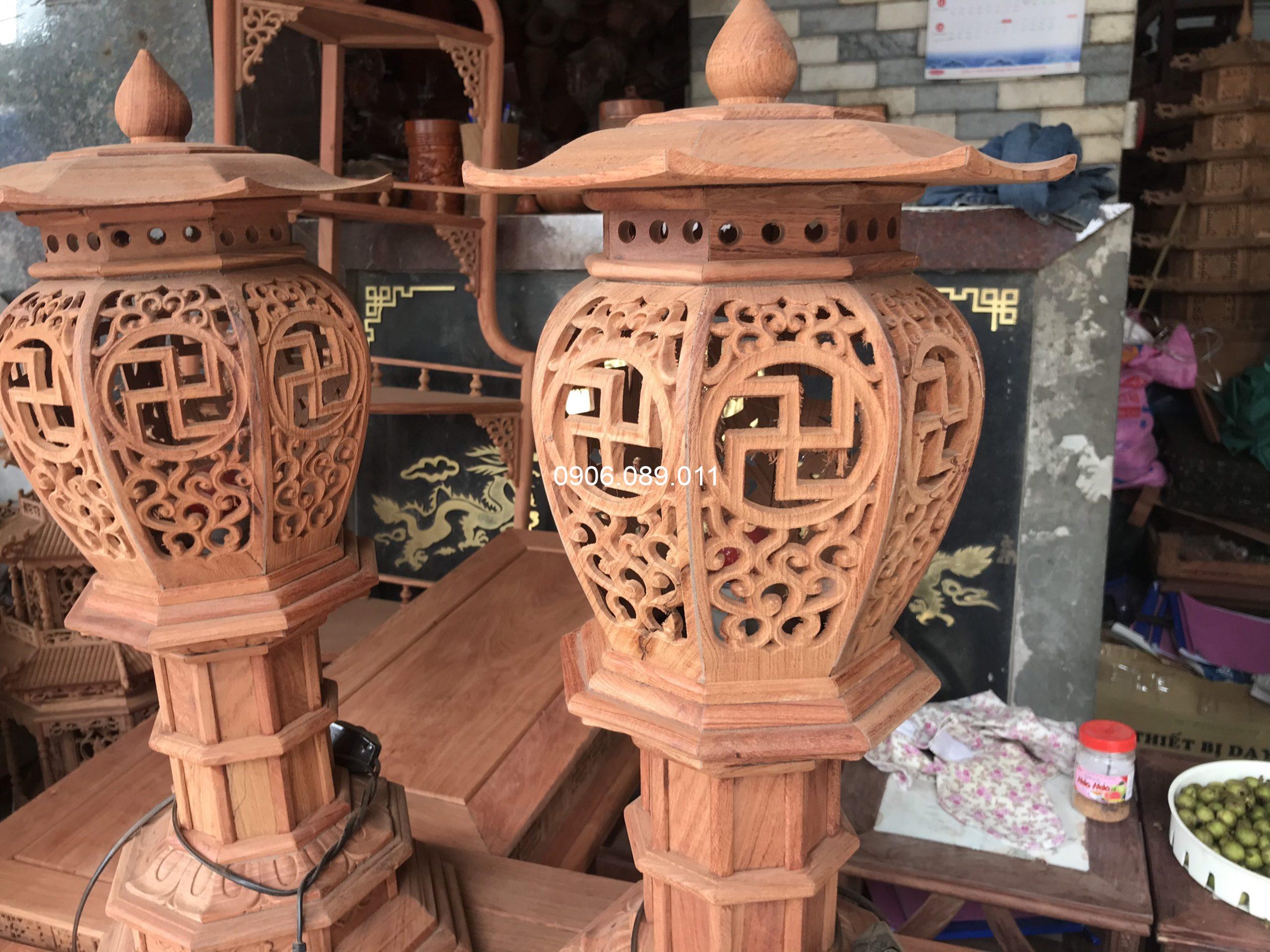 Đèn Thờ Bát Giác Gỗ Hương Đồng Kỵ Dát Vàng HY89 - Ảnh 7