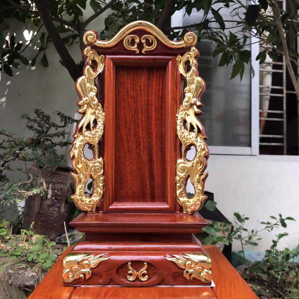 Bài vị gia tiên Song Long gỗ hương dát vàng 41cm