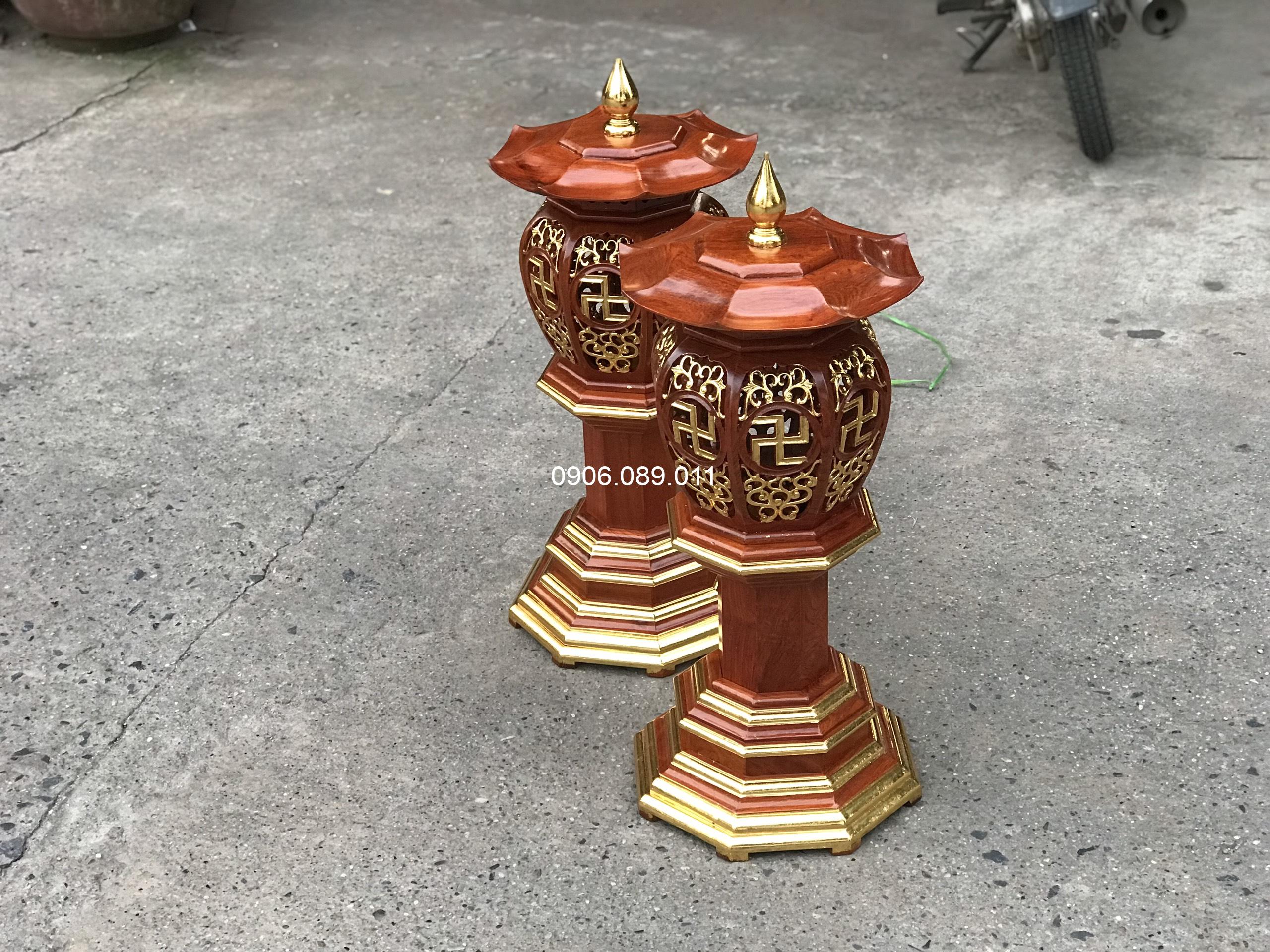 Đèn Thờ Bát Giác Gỗ Hương Đồng Kỵ Dát Vàng HY89 - Ảnh 4