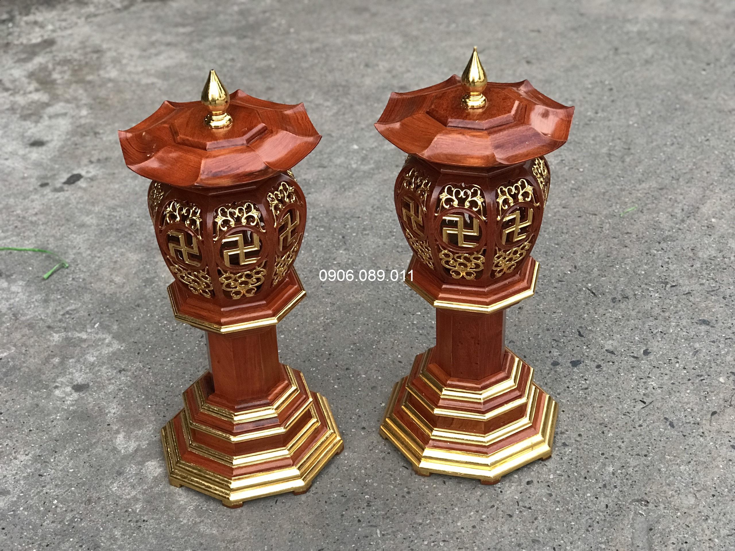 Đèn Thờ Bát Giác Gỗ Hương Đồng Kỵ Dát Vàng HY89 - Ảnh 3