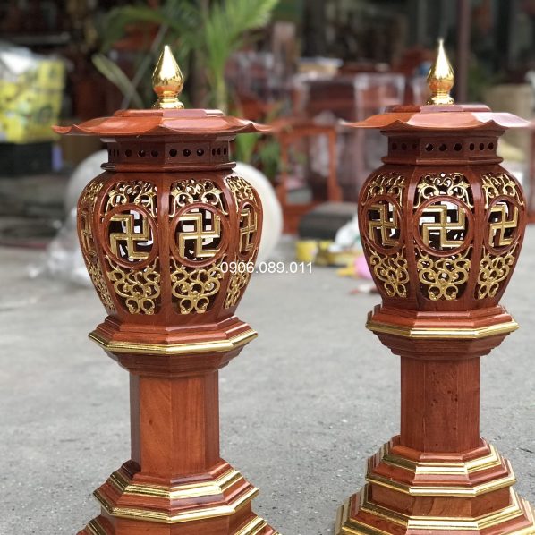 Đèn Thờ Bát Giác Gỗ Hương Đồng Kỵ Dát Vàng HY89
