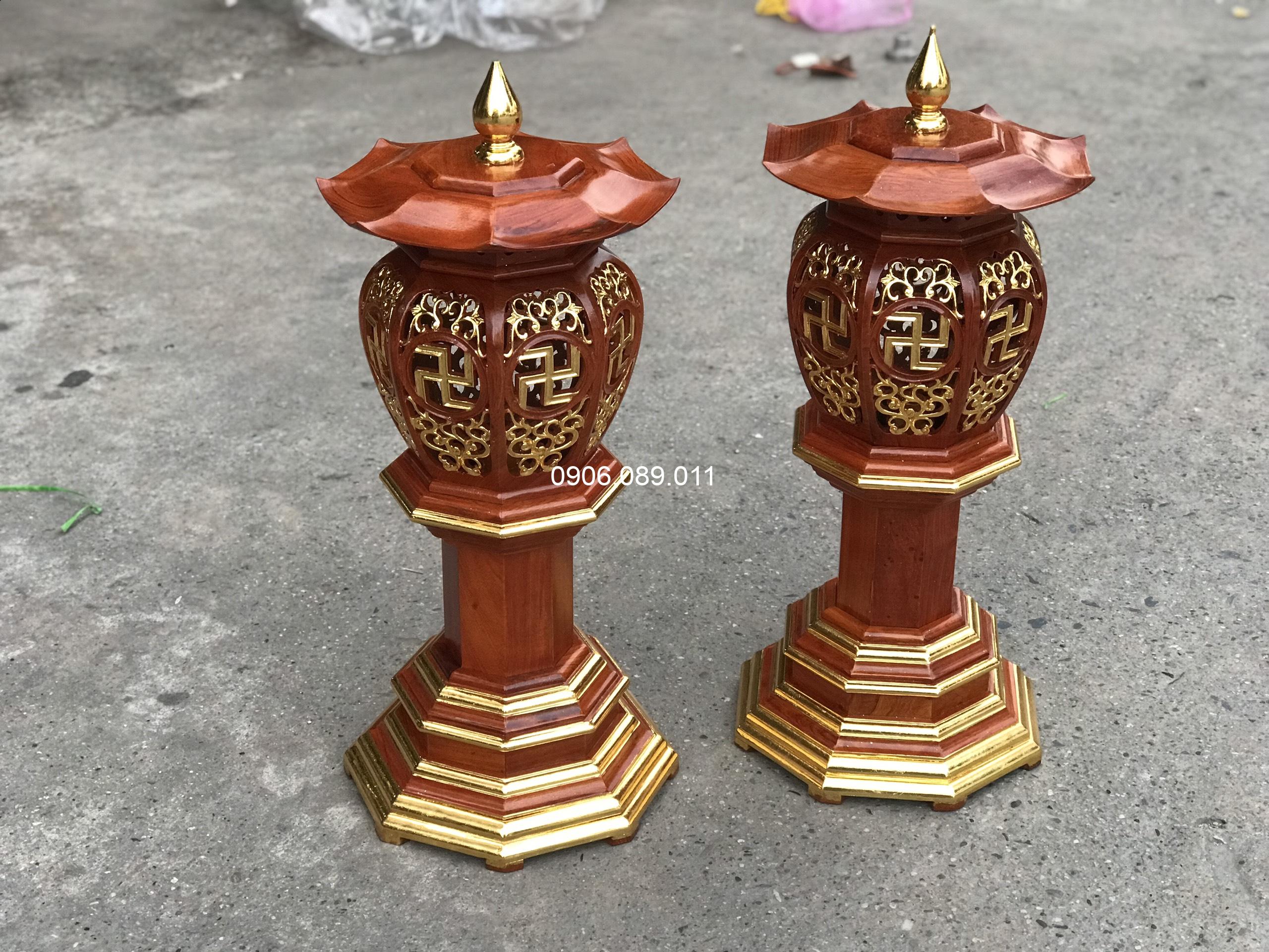 Đèn Thờ Bát Giác Gỗ Hương Đồng Kỵ Dát Vàng HY89 - Ảnh 2