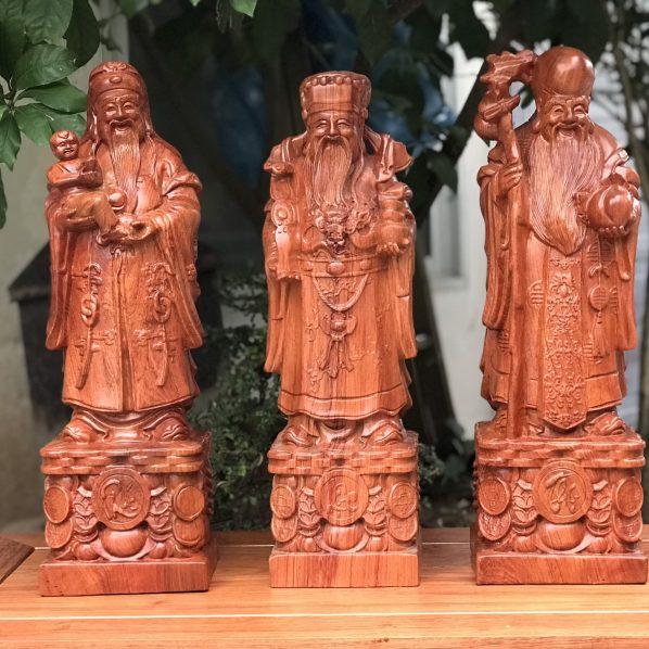 Tượng Phúc Lộc Thọ gỗ hương đá, tượng tam đa cao 50