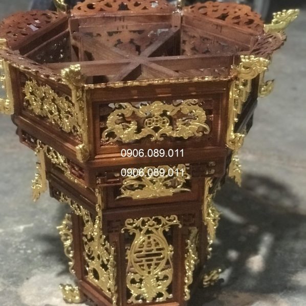 Lồng đèn gỗ hương dát vàng 1.2m