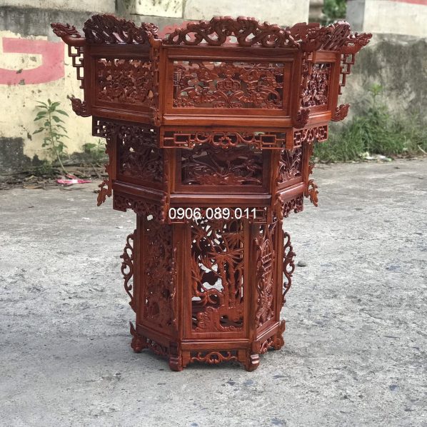 Đèn lồng 3 tầng gỗ hương