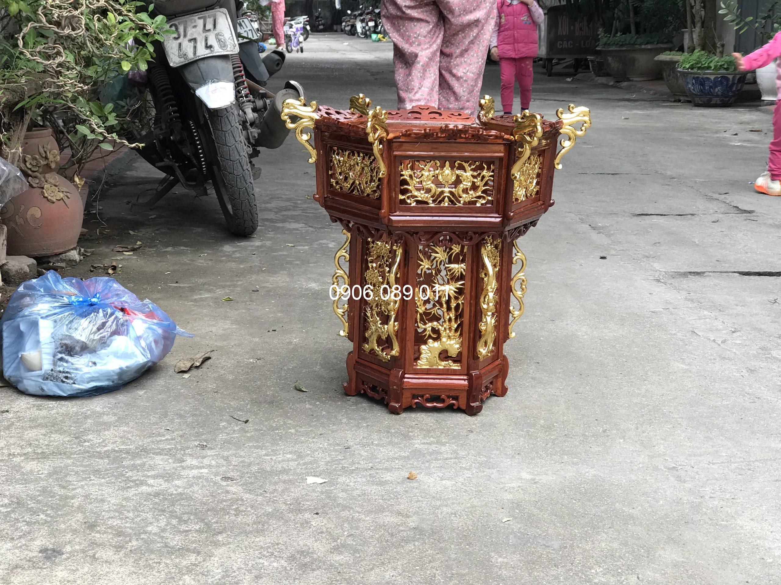 Lồng đèn dát vàng trạm rồng gỗ hương - Ảnh 2