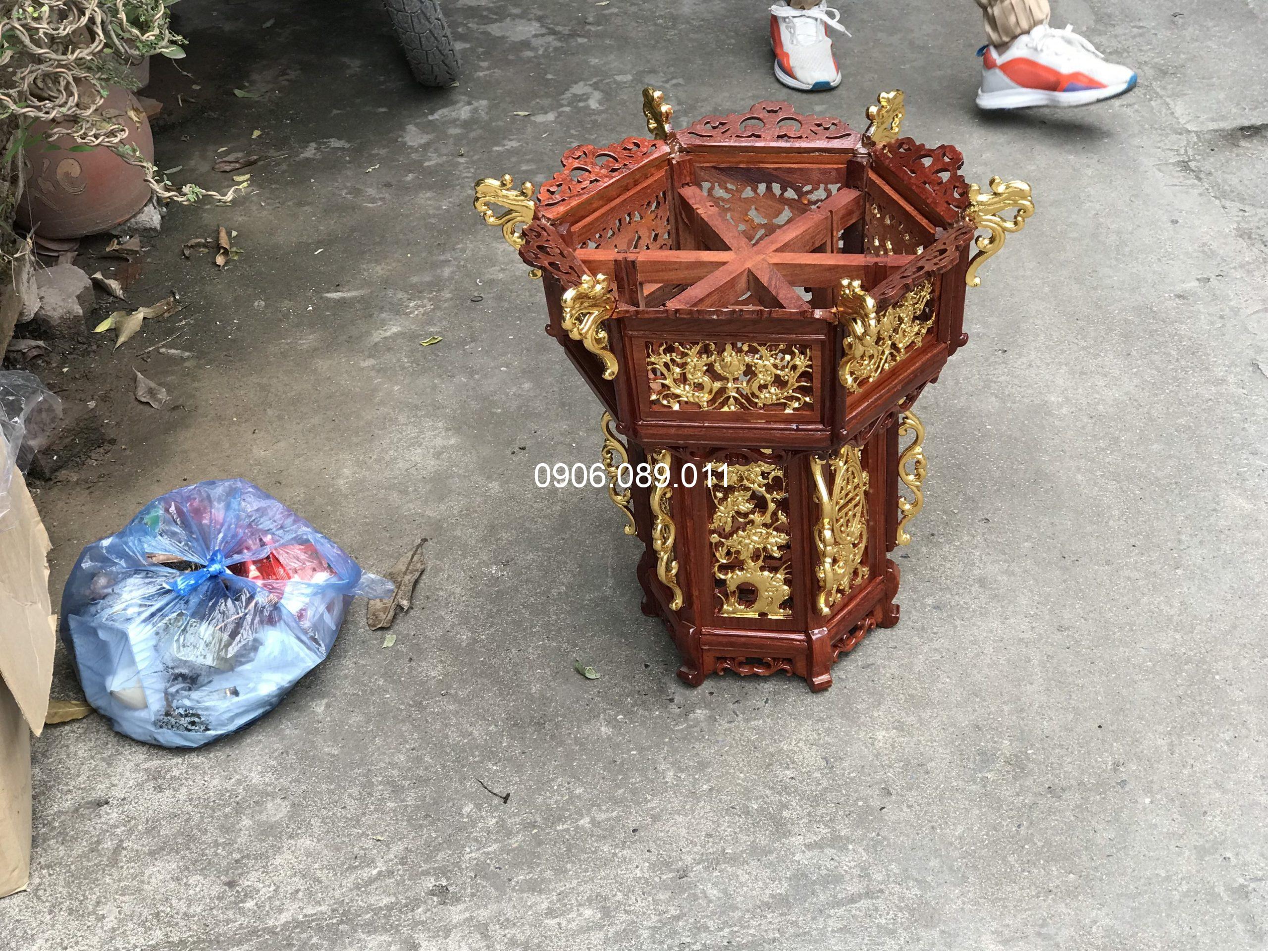 Lồng đèn dát vàng trạm rồng gỗ hương - Ảnh 11