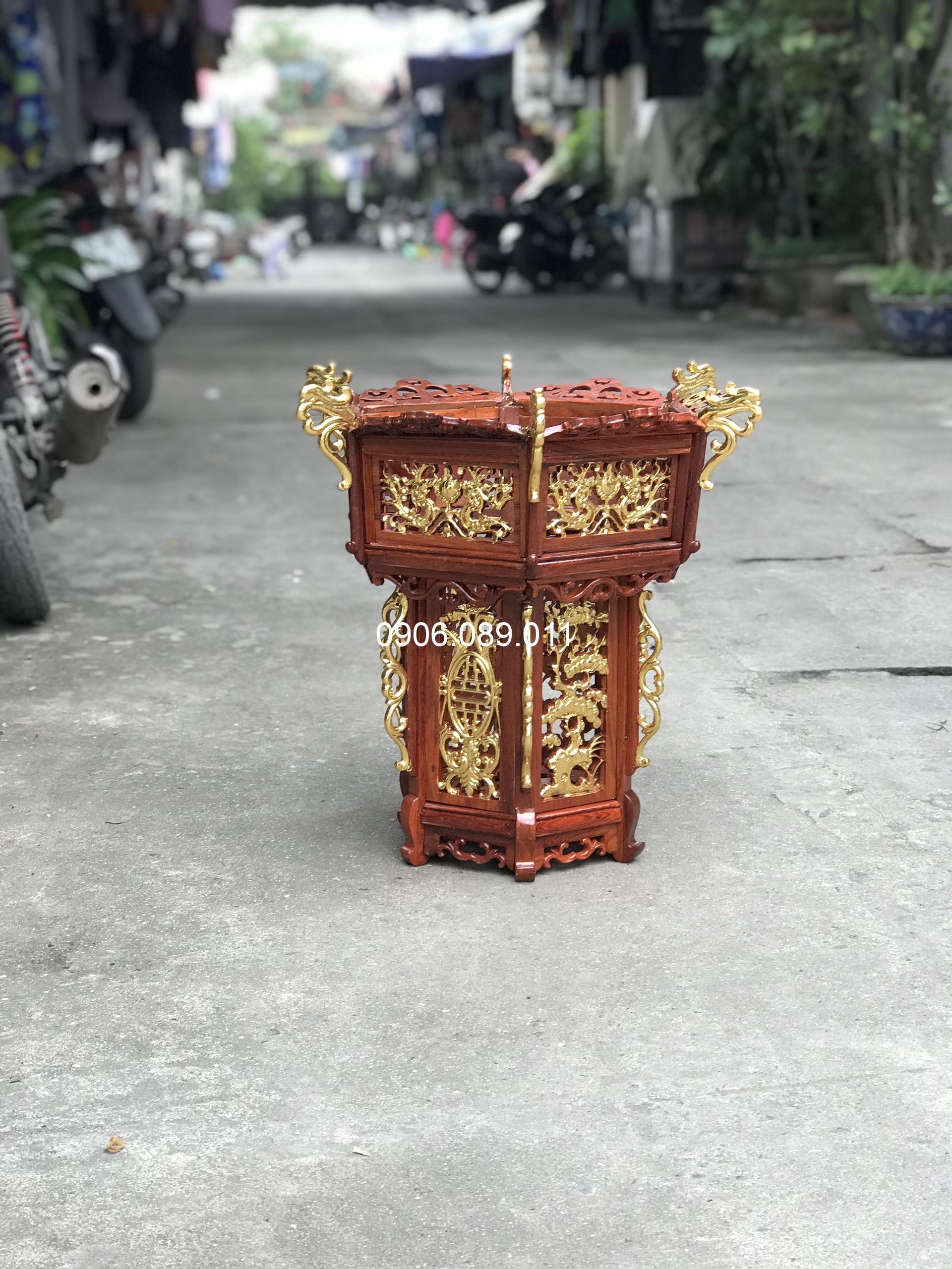 Lồng đèn dát vàng trạm rồng gỗ hương - Ảnh 10