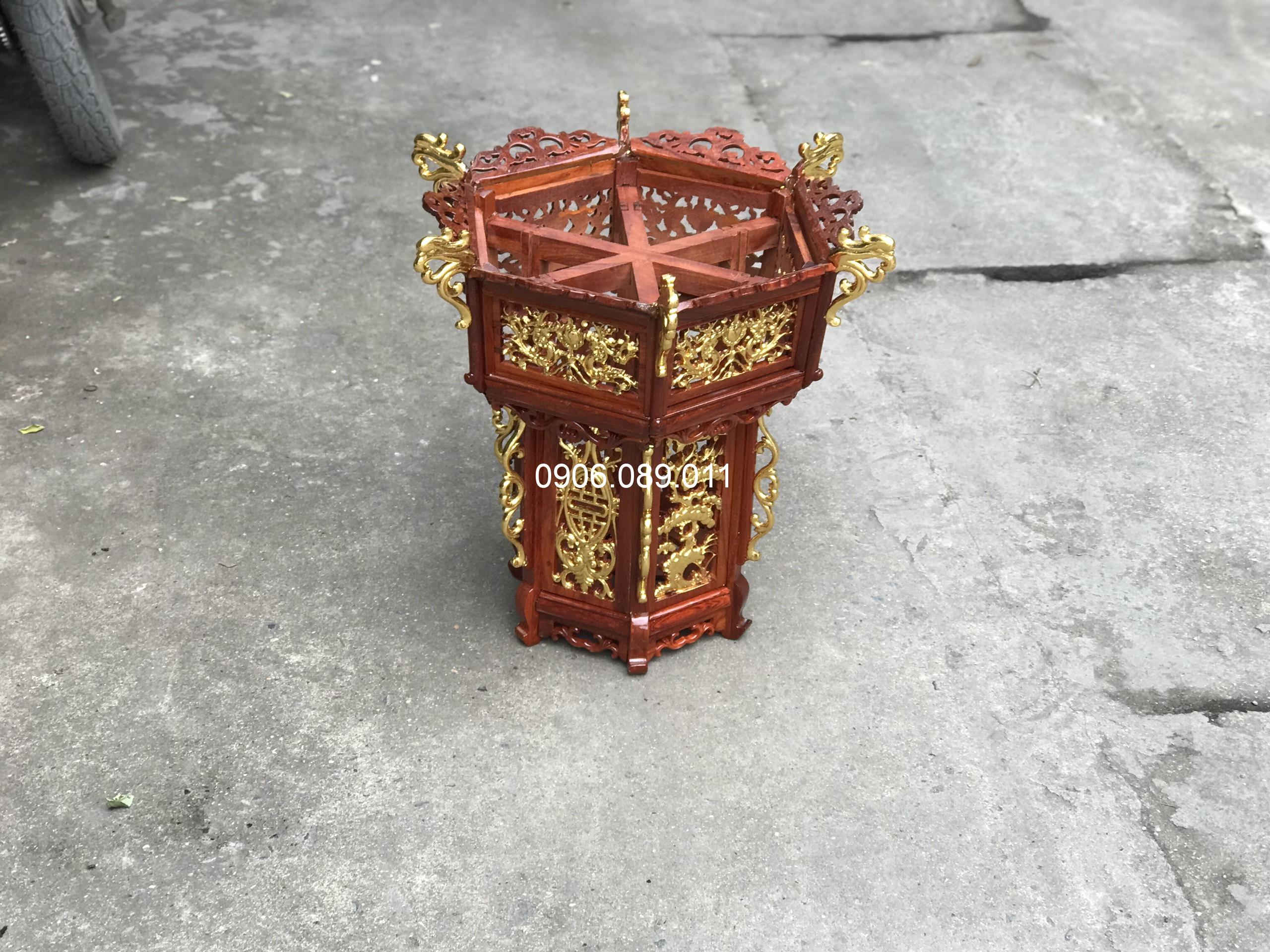 Lồng đèn dát vàng trạm rồng gỗ hương - Ảnh 5