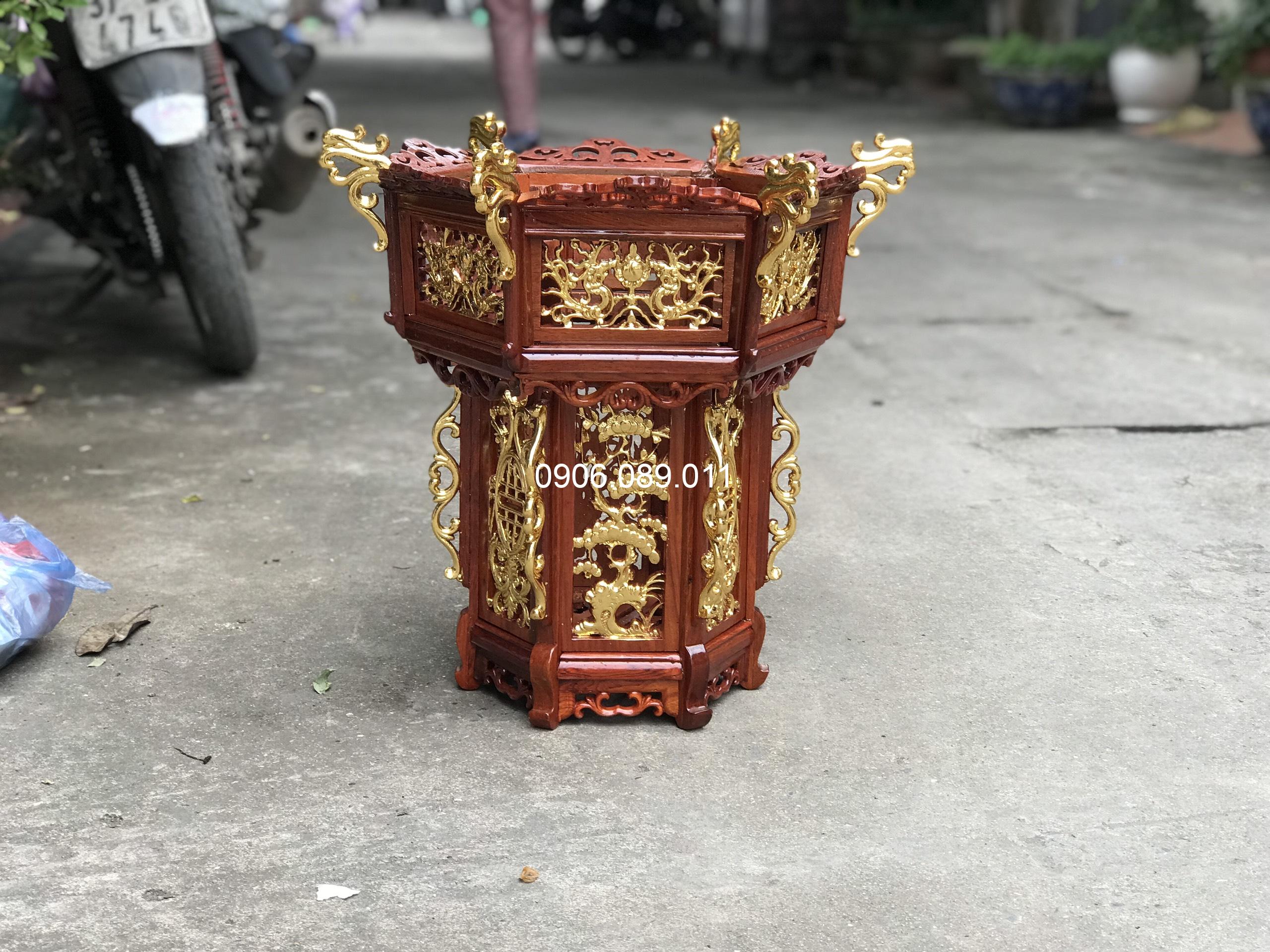 Lồng đèn dát vàng trạm rồng gỗ hương - Ảnh 8
