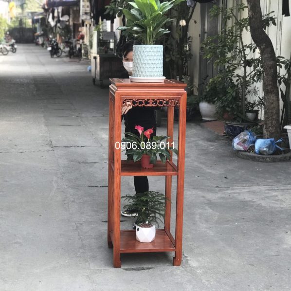 Đôn gỗ vuông 3 tầng gỗ hương