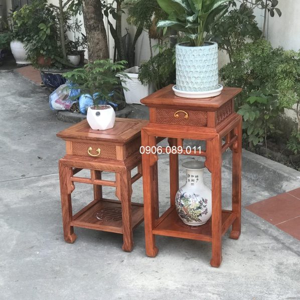 Đôn gỗ ngăn kéo trạm gấm