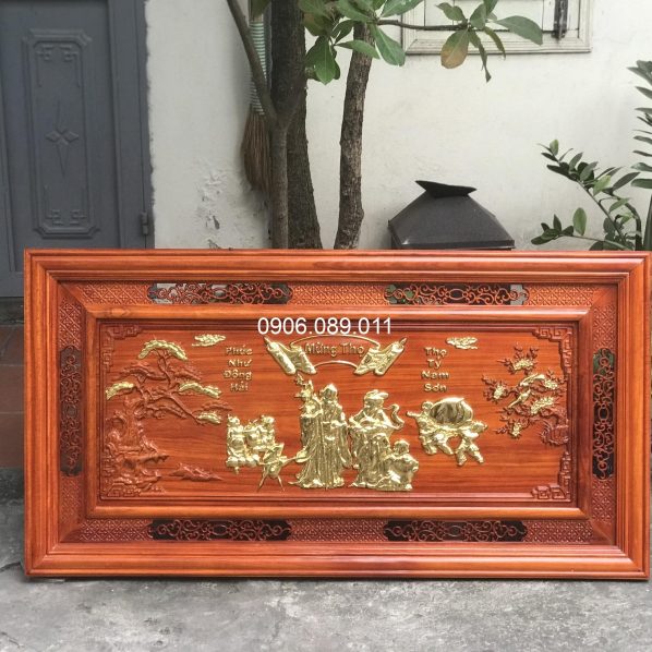 Tranh mừng thọ ông bà dát vàng 67x127cm