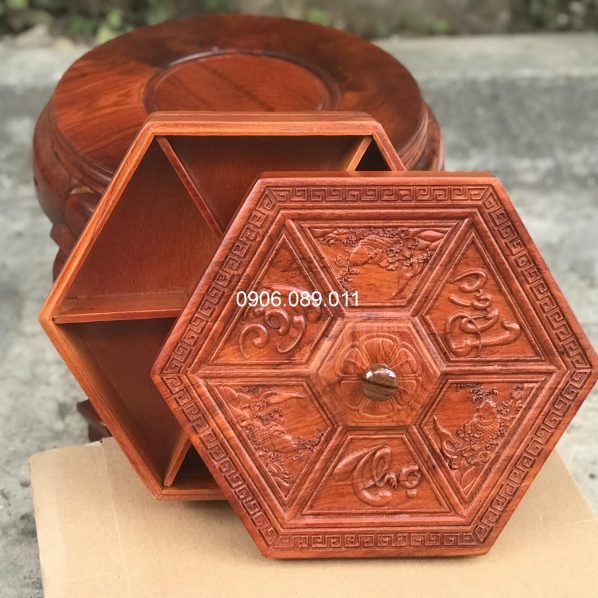 Khay đựng bánh kẹo Phúc Lộc Thọ gỗ hương cao cấp