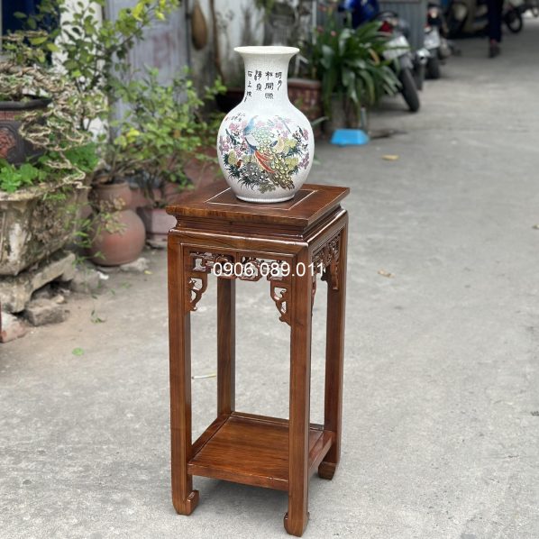 Đôn gỗ vuông gỗ hương màu gỗ óc chó cao 60cm