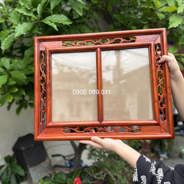 Khung Ảnh Thờ Đôi Treo Hoa Lá Tây Gỗ Hương 25x35 cm