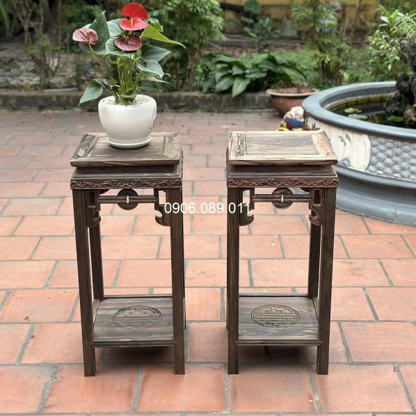 Đôn vuông đồng tiền gỗ mun Đồng Kỵ cao cấp cao 70cm