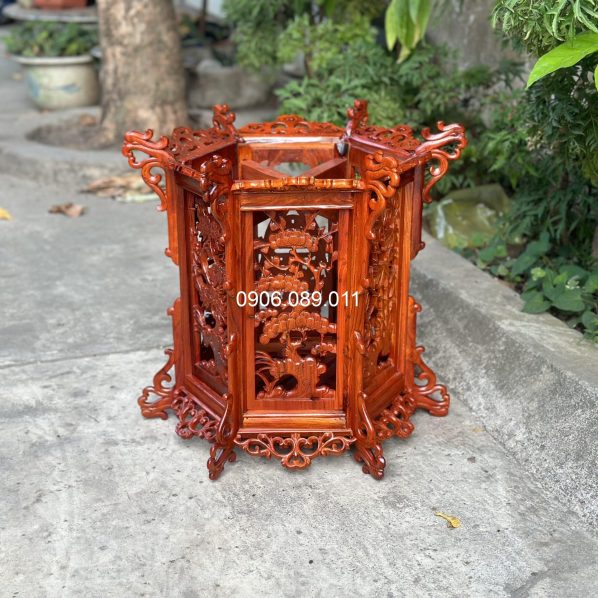 Đèn thờ tứ quý gỗ hương cao 43cm