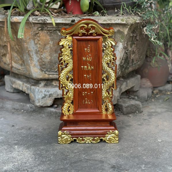 Bài vị gỗ hương Song Long dát vàng cao cấp