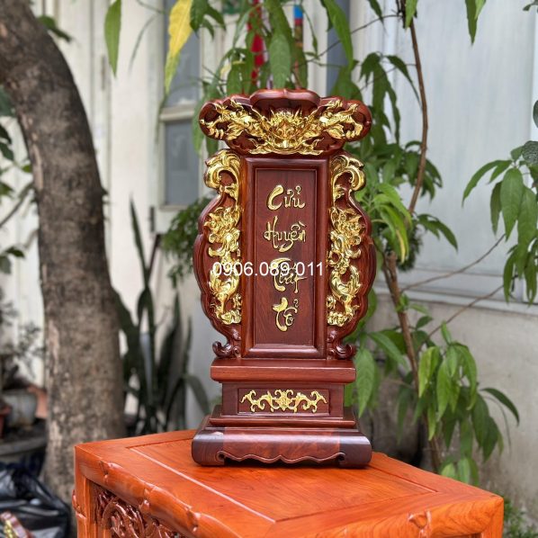 Bài vị hổ phù cửu huyền thất tổ gỗ hương dát vàng cao 48cm