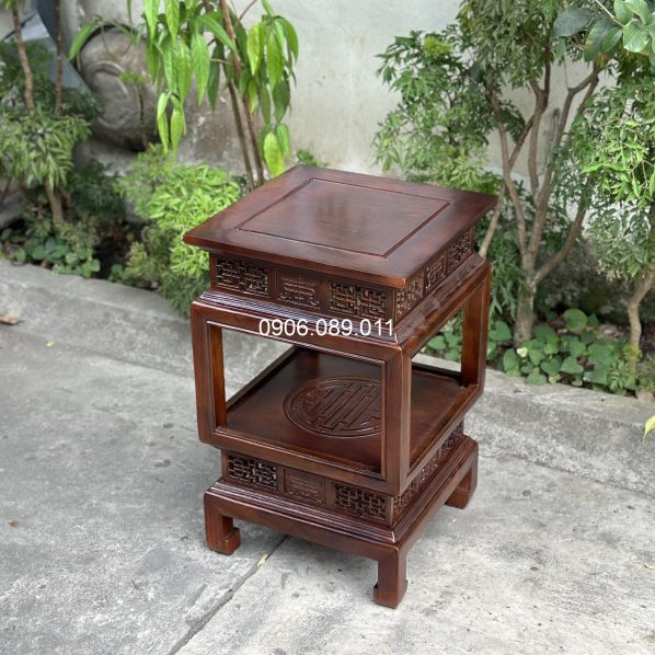 Đôn đèn chữ thọ màu gỗ óc chó cao 60