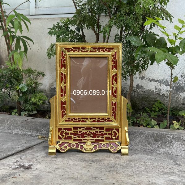 Khung Ảnh Thờ Đục Dơi Tiền Sơn Son Thếp Vàng Gỗ Hương 20x30 cm