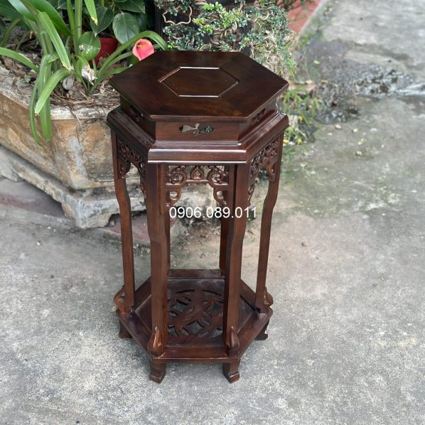 Đôn lục giác gỗ hương màu óc chó Đồng Kỵ cao cấp 70cm