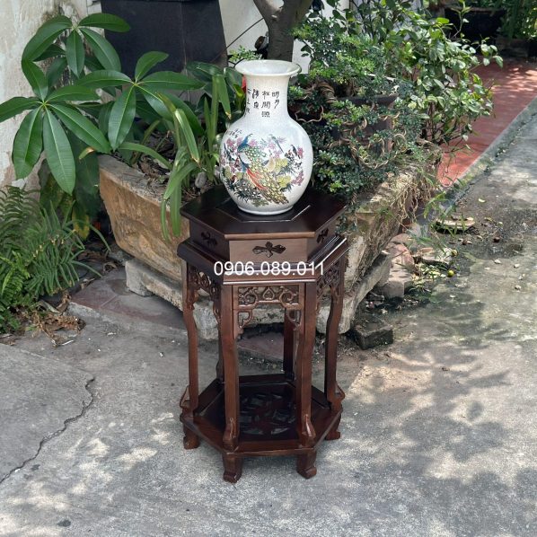 Đôn lục giác gỗ hương màu óc chó Đồng Kỵ cao cấp 60cm