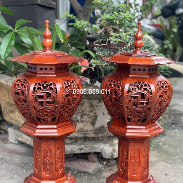 Đèn bát giác gỗ hương cao cấp 80cm