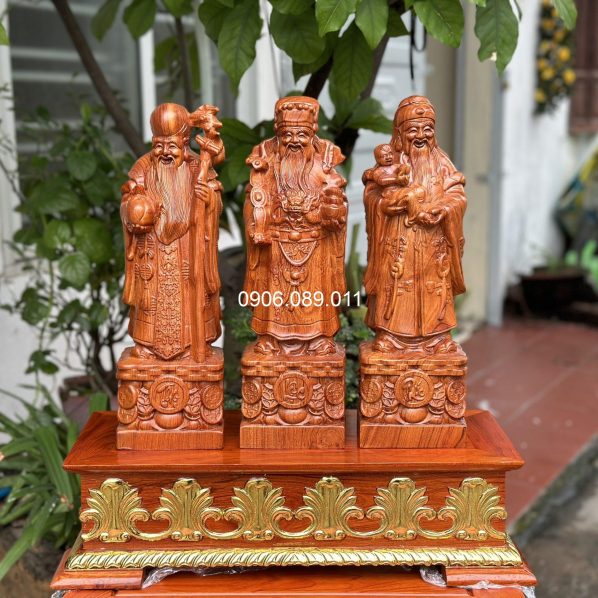 Tượng tam đa Phúc Lộc Thọ gỗ hương cao 40cm