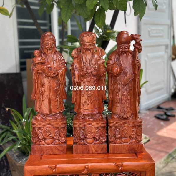 Tượng Tam Đa Phúc Lộc Thọ gỗ hương cao cấp 50cm