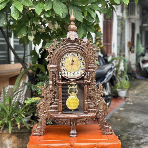 Đồng Hồ Để Bàn Quả Lắc Gỗ Mun Đuôi Công JL09