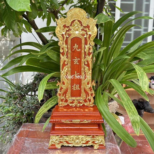 Bài vị Cửu Huyền Thất Tổ gỗ hương đá dát vàng cao cấp