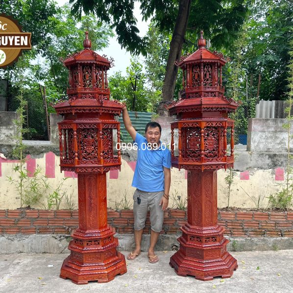 Đèn thờ gỗ hương- Đèn thờ 3 tầng gỗ hương cao cấp 2m8