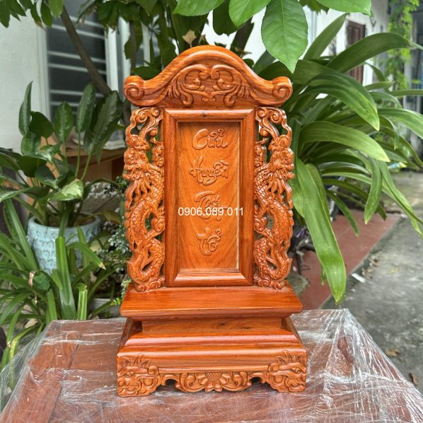 Bài vị thờ Cửu Huyền Thất Tổ Song Long gỗ hương 41cm
