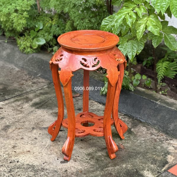 Đôn tròn lá chầu gỗ hương cao cấp 60cm